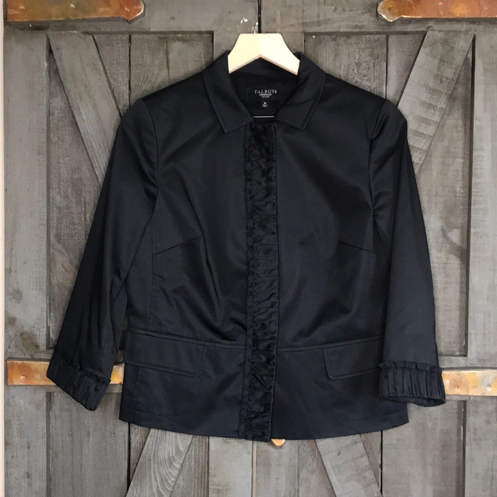 Talbots PETITES Black Ruffle Blazer